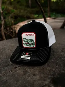 Mesh Snapback Trucker Hat - Casual, Adjustable, Embroidered, with Gator "Trouble" Patch