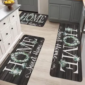 3-Piece Set Simple Kitchen Rugs Home Decor Non-Slip Flannel Rugs Soft Comfortable Easy to Clean for Sinks Bedrooms Minimalist Print, Washable decorative area rug, Various scenario,Non-slip indoor floor long strip carpet,  Farmhouse style mat polyester