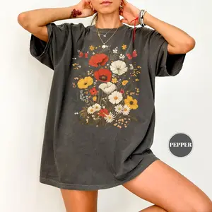 Comfort Colors Vintage Flowers T-Shirt, Boho Wildflowers, Womens Graphic Tee, Floral Nature Lover Gift, Cottagecore T-Shirt