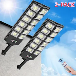 2-Pack Solar Street Lights 13000LM 6500K Waterproof LED Flood Lights with Motion Sensor Dusk to Dawn for Parking Lot Yard Driveway Security