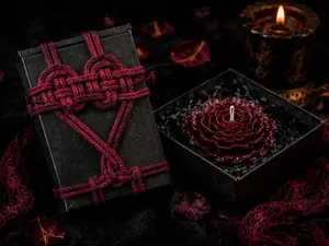 [WILDRY] Dark Romance Peony Candle Set | 42°C Skin-Safe Low Temp Wax | Intricate Knotted Gift Box