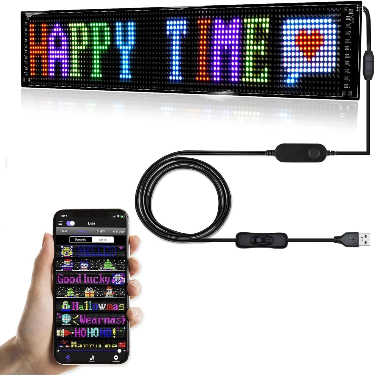 Scrolling LED Sign,LED Signs for Business,Programmable Flexible Digital Sign, APP,DIY Animations,Text, Graffiti (27''x5'')