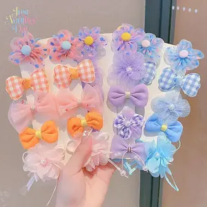 10-pcs Kids' Cute Flower & Bow Hair Clips Set, No-Pull Fabric BB Clips for Girls, Assorted Pastel Floral & Plaid Bow Hair Accessories for Toddlers & Children