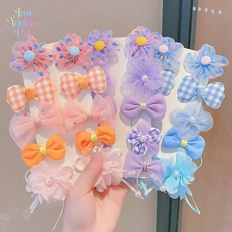 10-pcs Kids' Cute Flower & Bow Hair Clips Set, No-Pull Fabric BB Clips for Girls, Assorted Pastel Floral & Plaid Bow Hair Accessories for Toddlers & Children