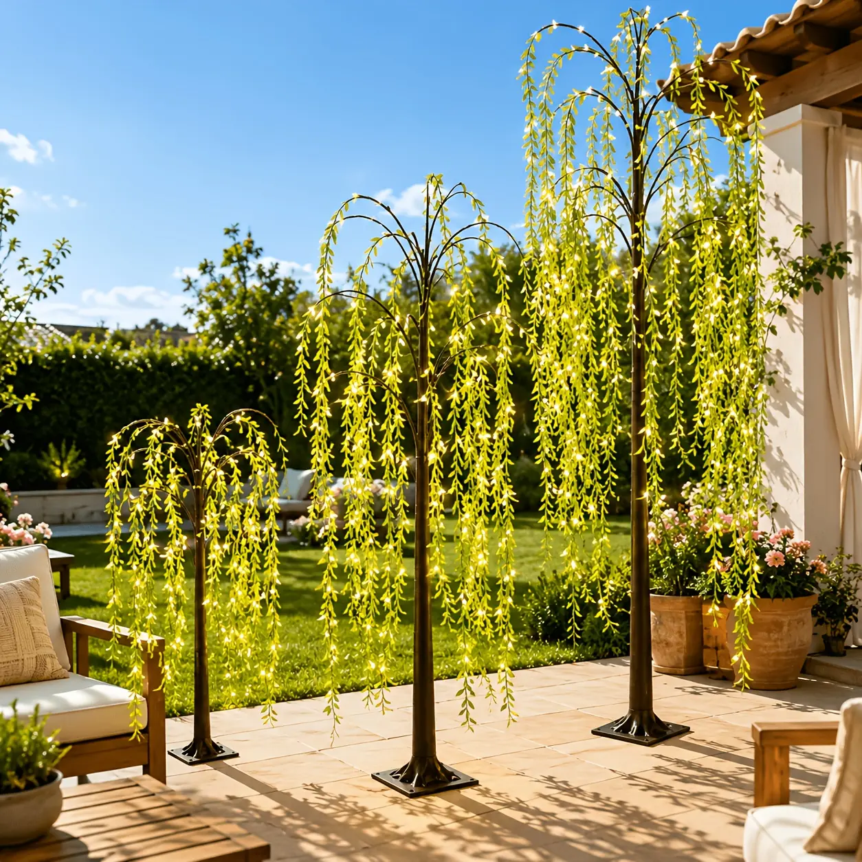 Lighted Weeping Willow Tree, 4/5/6FT Artificial Willow Tree with Warm White LED Fairy Lights, USB Powered Decorative Tree Lamp for Patio, Garden, Wedding, Party and Home Decor