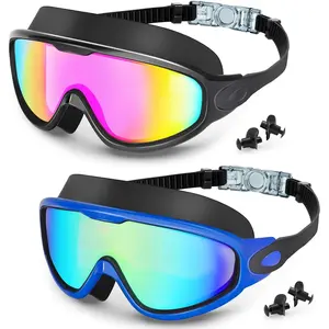 Swim Goggles 2 Pack for Adult Men Women, Anti-fog UV Protection No Leak 180° Wide View Clear Vision Pool Goggles