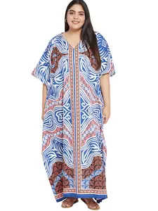 Gypsie Blu Caftans for Women Plus Size Polyester Beach Kaftan Cover Up African Long Kimonos Printed House Dresses (Royal Blue)