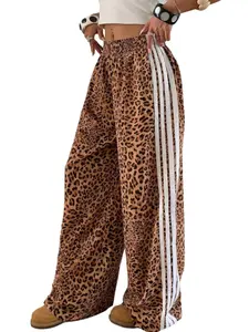 Women's Leopard Print High Waist Wide Leg Pants, Loose Fit Casual Beach Long Pants, Summer Home Sleepwear, Outdoor Wear, Womenswear, Bottom