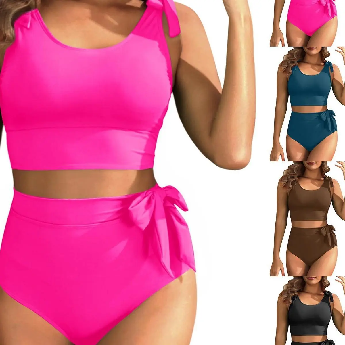 Women's 2-Piece Skirted Halter Tankini Swimsuit Set - 2026 Trending High-Waisted Tummy Control, Floral Print, Ruffled Stretchy Top, Mesh Boxer Shorts, Plus Size 2XL for Pool Use