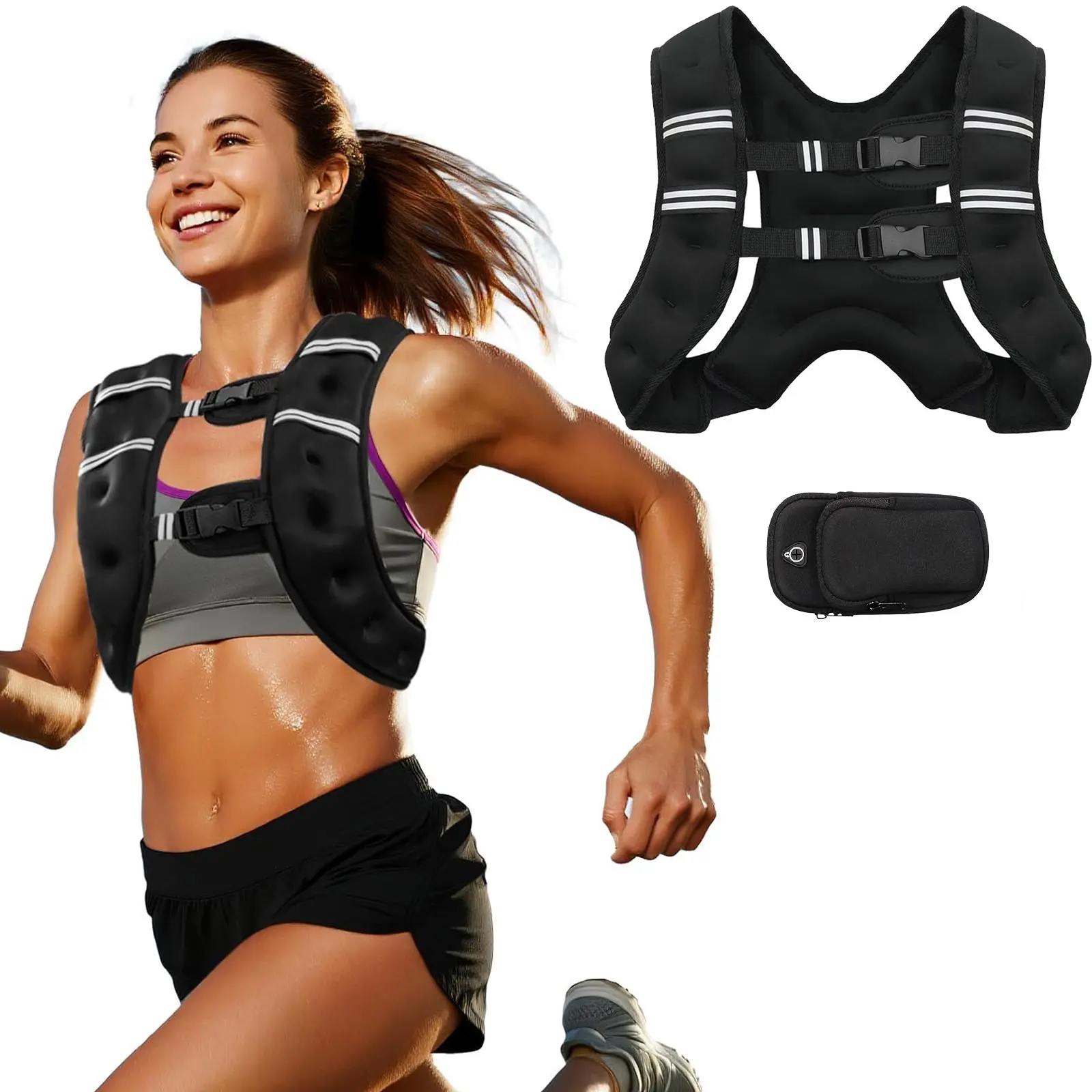 Adjustable Weight Vest (8-25 lbs), Unisex Workout Training Equipment with Detachable Phone Pouch for Running, Walking, and Gym Fitness, Weights Vest, Multiple Weights