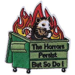 The Horrors Persist But So Do I Patch, 1pc Embroidered Hook and Loop Patches, Funny Animals Appliques for Backpacks, Trucker Hats, Lunch Bags, Vests, Jackets