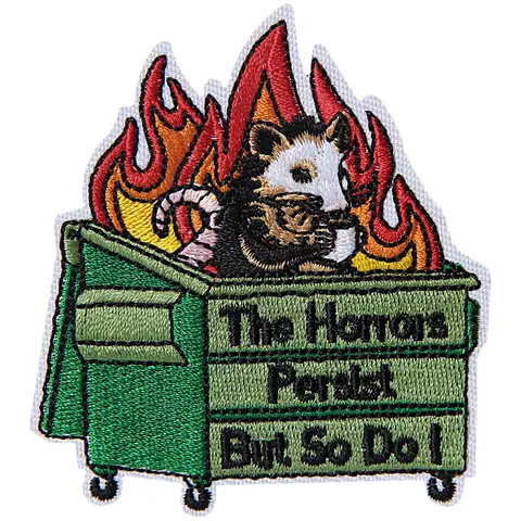 The Horrors Persist But So Do I Patch, 1pc Embroidered Hook and Loop Backing Patches, Lettered Embroidery Funny Animals Appliques for Backpacks, Trucker Hats, Lunch Bags, Vests, Jackets