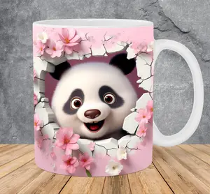 3D Print Panda Hole In Pink Wall Mug Wrap 11oz & 15oz Mug Ceramic Drinkware