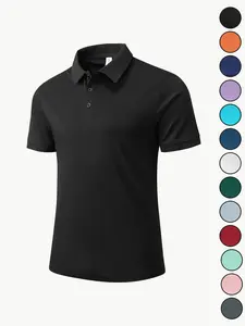 Pure Color Plain Slim Fit Polo Shirt, Multi-Color Short Sleeve Fitted Collared Casual Top, Stylish and Comfortable Everyday Wear