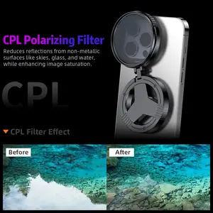 52mm Cpl Phone Camera Filter, Magnetic Foldable Extensible, Universal for iPhone Samsung Android, Portable Photography Accessory