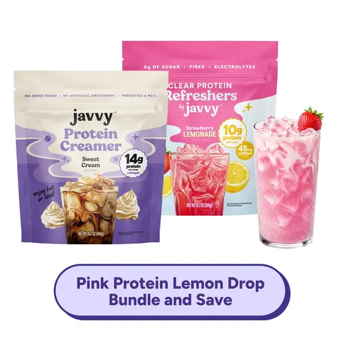 Javvy Protein Lemon Drop Bundle TikTok Exclusive - Sweet Cream Collagen Coffee Creamer + Strawberry Lemonade Refresher Clear Whey Protein Drink Mix, No Added Sugar, Keto & Lactose Free, 20 Servings Each