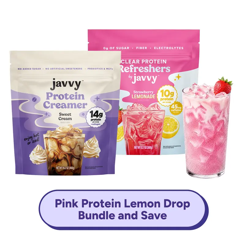 Javvy Protein Lemon Drop Bundle TikTok Exclusive - Sweet Cream Collagen Coffee Creamer + Strawberry Lemonade Refresher Clear Whey Protein Drink Mix, No Added Sugar, Keto & Lactose Free, 20 Servings Each