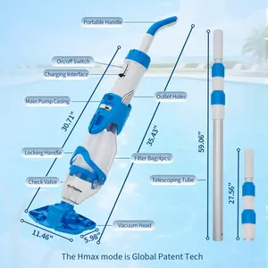 Cordless Pool Vacuum Cleaner – Rechargeable Handheld Suction Cleaner with 1110GPH Power, LED Light & Telescopic Pole for Above Ground & In-Ground Pools