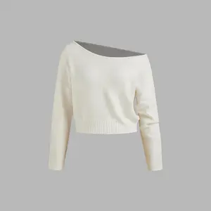 Cider [2 colors, size 2-10] Knitted Boat Neck Solid Asymmetrical Long Sleeve Top