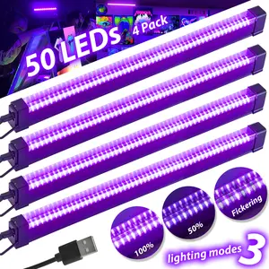 4 Pack 42cm/16.5inch LED Black Light Bar, DC 5V, USB Blacklight Tube, Blacklight Bars with Switch, Black Light for Fluorescent Tapestry Poster, Cabinet, Glow Party, Halloween, Classroom, Body Paint Strip Decoration