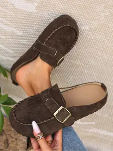 Fashionable women's spring/autumn flat shoes with metal buckle; comfortable and lightweight casual shoes for outdoors; slip-resistant and durable