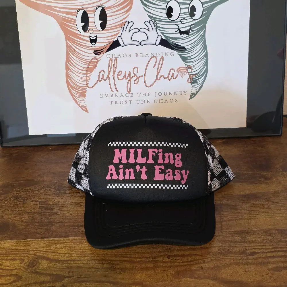 MILFing Aint Easy Trucker Hat – Black & White Checkered back