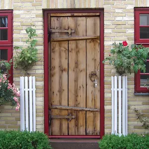 Wooden Door Pattern Door Sticker, 2 Counts/set Removable Waterproof Wallpaper, Self-adhesive Wallpaper, Decorative Sticker for Home Living Room Bedroom