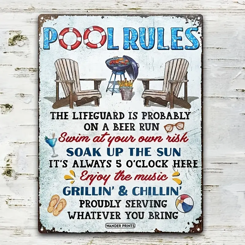 12x8inch Metal Pool Rule Sign, Garden Backyard Patio Decorative Plaque, Housewarming Gift, Home Supplies Decoration Items, Signage
