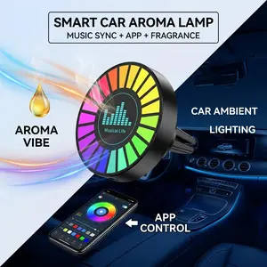 RGB Car Air Vent Aroma Diffuser, Modern Car Fragrance with APP Control, Music Rhythm LED Ambient Light, Color-Changing Sound-Activated Interior Atmosphere Lamp