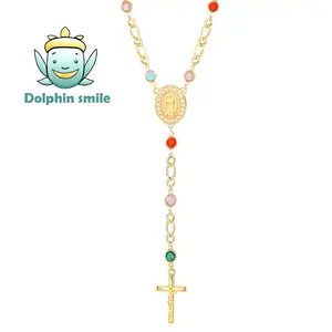 18K Gold Plated Multicolor Virgin Mary Necklace Cross Necklace