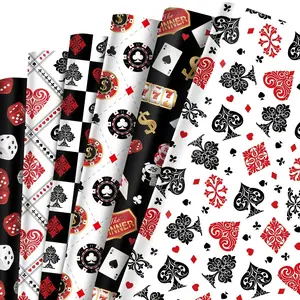 12 Sheets Black & Red Poker Card Pattern Wrapping Paper - Classic Theme Candy & Gift Wrap for Birthday Party Supplies