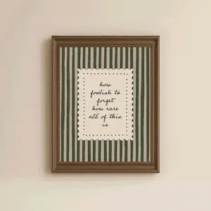 How Foolish To Forget Wall Art Neutral Green Stripe Quote Print
