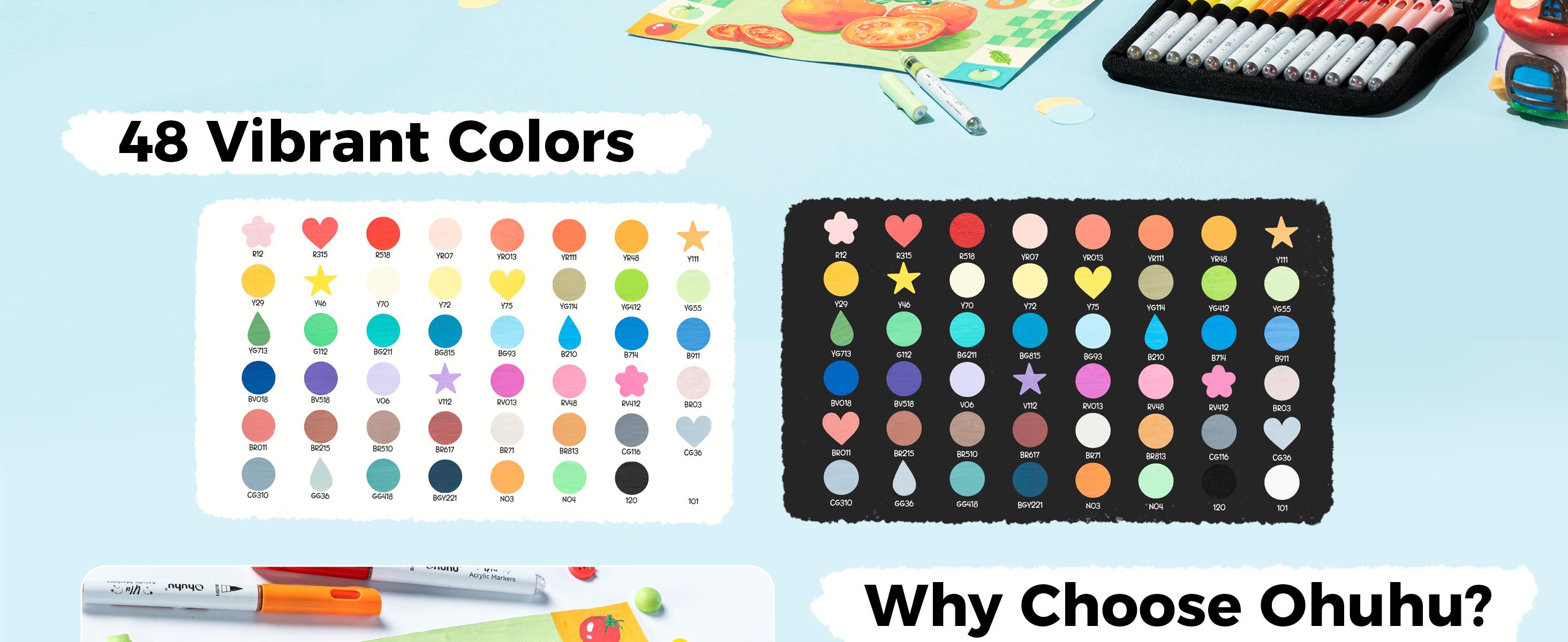 【Back to school shopping】Ohuhu Ulu Acrylic Paint Markers: Brush Tip -  48 Colors - Waterproof Flexible Tip Acrylic Markers, Premium Paint Pens for Various Surfaces, Acrylic Paint Markers, Markers for Coloring, Art Supplies, Acrylic Marker, Summersale