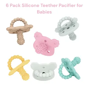 6 Pack Silicone Teether Pacifier for Babies, BPA Free Dummy Teething Toy, Sore Gum Relief, Dishwasher Safe Mother Gift