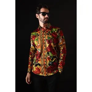 Casablanca Rhinestone Long Sleeve Shirt Floral Cotton Fabric with Unique Design and Colorful Patterns Tiger Menswear