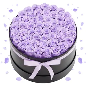 VEVOR Preserved Roses Decor - 50 Colorful Round Eternal Roses in a Box, Room Decor Bouquet, Birthday & Anniversary Gift for Women, Lavender Purple
