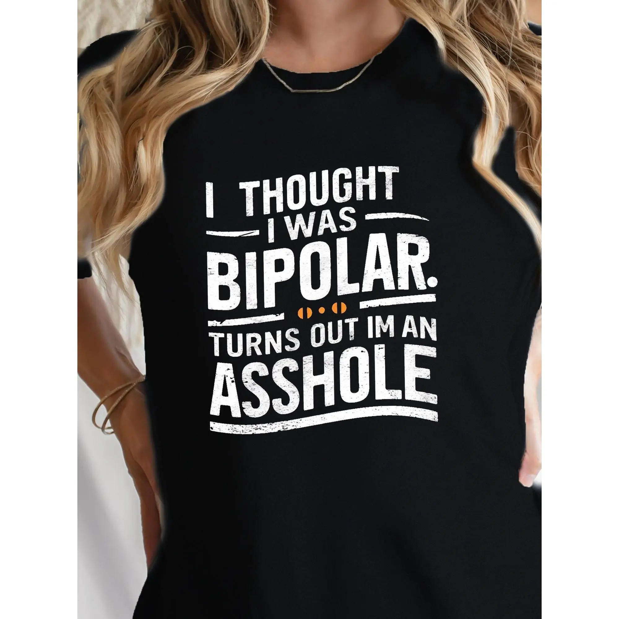 Women's Bipolar Asshole Graphic T-Shirt - 100% Cotton, Comfort Fit, Black with White Lettering, Casual Style, Machine Washable, Allseason Apparel | Bold Lettering Shirt | Comfortable Fit Shirt