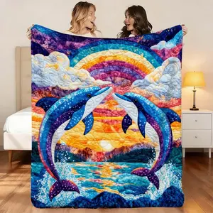 1 Pc Vibrant Dolphin Dream Soft Throw Blanket for Cozy Nights: Perfect for Naps, Bedrooms, Sofas & Camping Adventures - Soft Ocean & Sunset Inspired Quilt