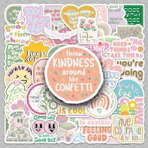 50 Sheets of Danish Pink Aesthetic Inspirational English Words Warm Healing Creative DIY Decorative Stickers for Scrapbook & Water Bottle