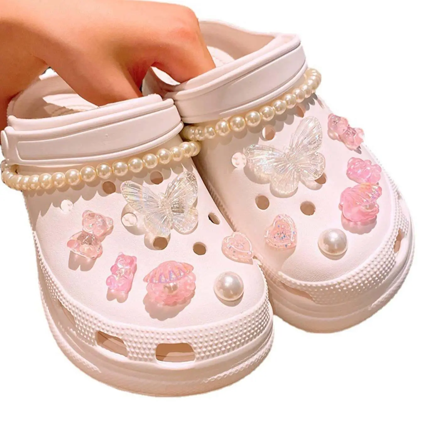 14pcs/set Cute Cartoon Bear & Butterfly Shaped Crocs Charms, Fashionable Shoes DIY Decoration Accessories