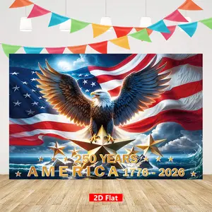 [2D Flat Banner] 1pc, USA 250th Anniversary Backdrop, Independence Day Design with Eagle and Five-pointed Star Pattern, Material, 4th of July Hanging Decoration Can Be Used for Indoor and Outdoor, Phot, 2D Flat
