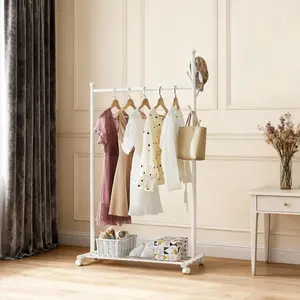 Freestanding Rolling Garment Rack with Hanging Rod & Storage Shelf – Heavy Duty Metal Clothes Organizer for Bedroom, Laundry, Entryway – Sturdy Space-Saving Wardrobe – Supports up to 55kg