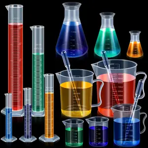 5Pcs Graduated Cylinder 10ml 25ml 50ml 100ml 250ml 5Pcs Plastic Beakers 50ml 100ml 250ml 500ml 1000ml 3Pcs Plastic Erlenmeyer Flask 50ml 100ml 500ml and 10Pcs 3ml Disposable Transfer Pipette
