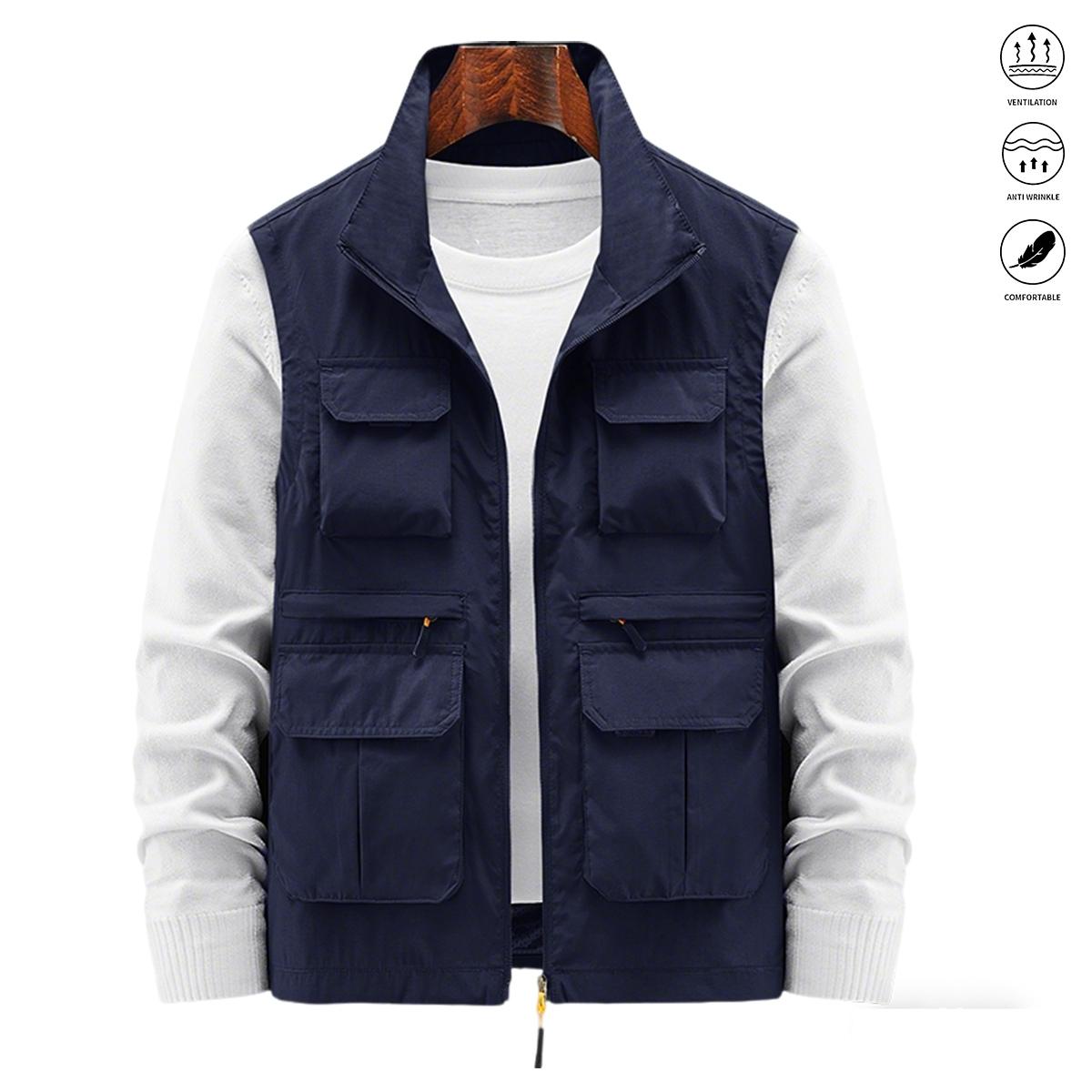 Men's Khaki Multi-Pocket Fishing Vest - Mesh Back Design, Outdoor Functional Vest Suitable for Hiking, Camping, and Fishing Activities