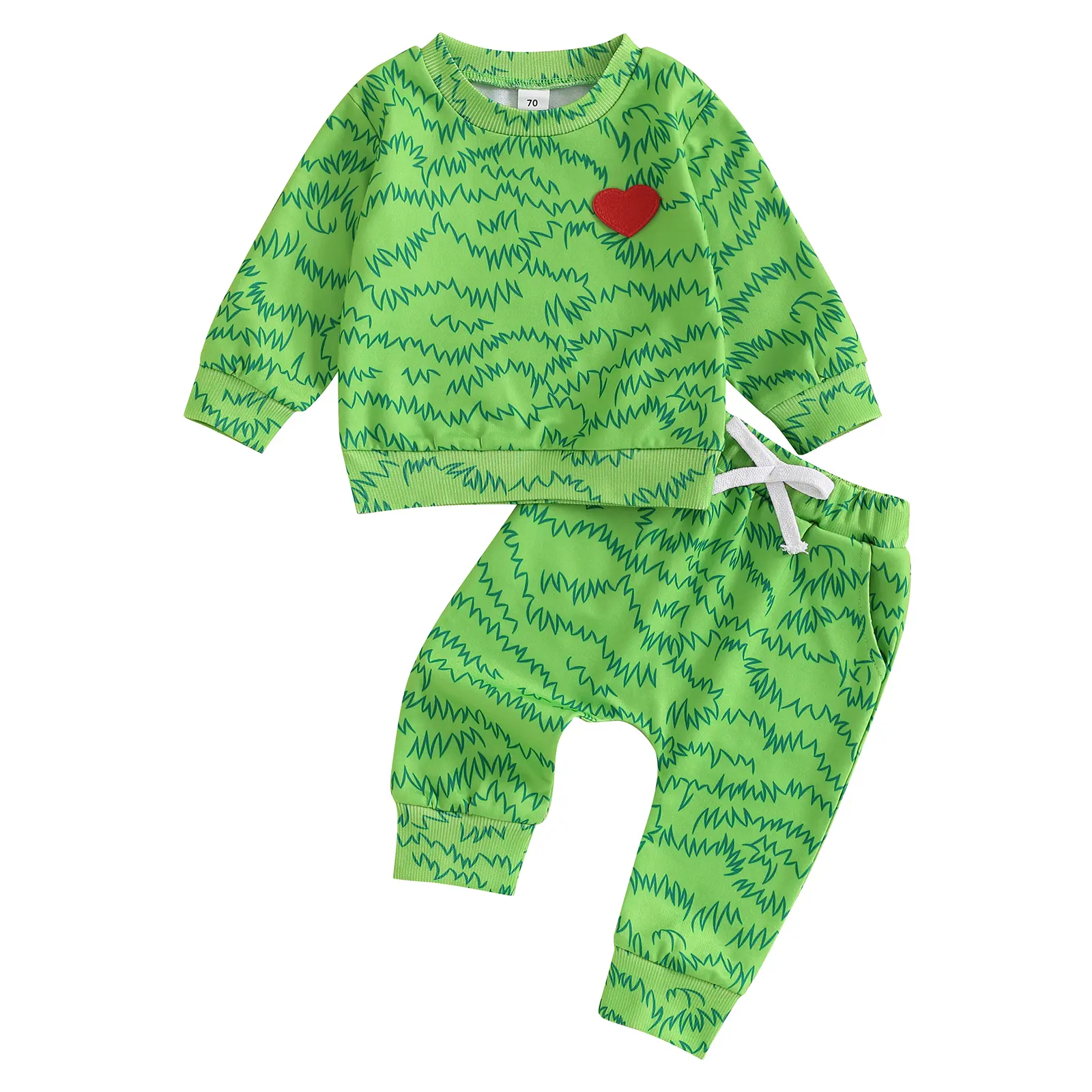 REDWOON Toddler Boy Christmas Outfit Long Sleeve Green Sweatshirt Drawstring Pants Set Baby Boys Christmas Clothes