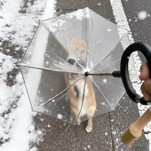 C-Shaped Transparent Dog Umbrella with Adjustable Nylon Leash - Bendable Portable Foldable, Waterproof Snowproof Clear Vision Pet Umbrella, Must-Have for Rainy/Snowy Dog Walking, Pet Lover Gift