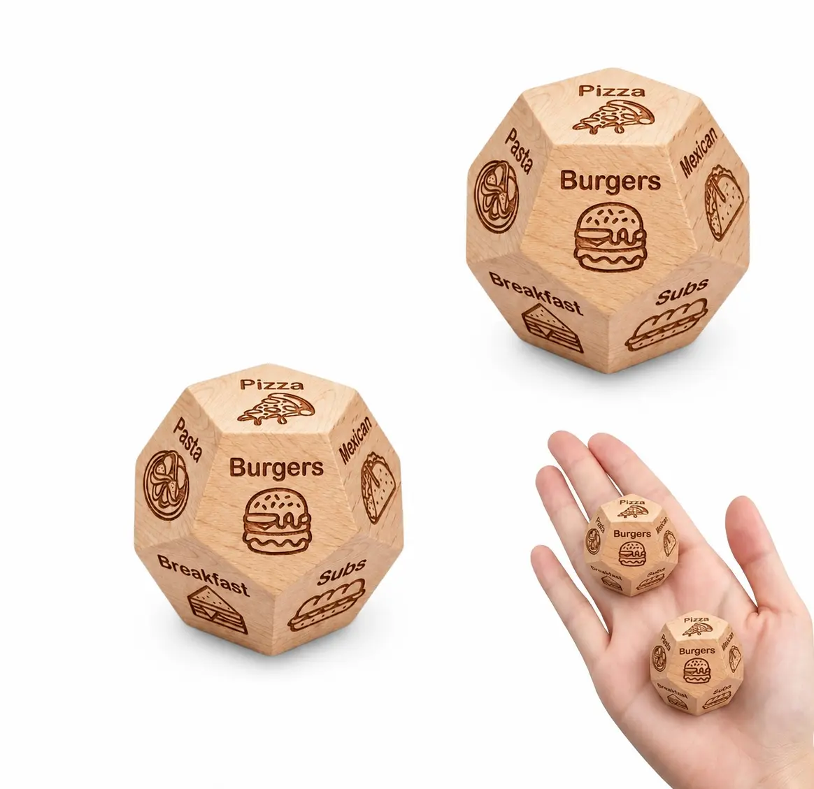 2-Piece Food Decision Dice, Wooden Dinner Decider for Couples, What’s for Dinner Dice, Funny Date Night Game & Gift for Couples, Birthday Anniversary Christmas Valentine's Day for Him Her