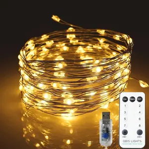 USB Christmas Lights, 100 Warm White LEDs, 16.5ft Lightging String with Remote, 8 Modes, Timer, 13ft Lead Wire, Indoor/Outdoor,  LED USB String Lights on  Wire