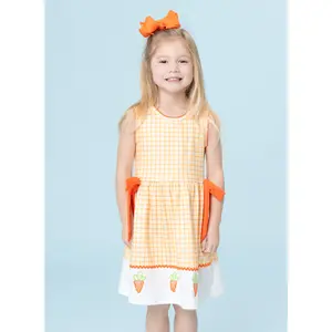 Sweet Carrot Kisses Embroidered Plaid Dress