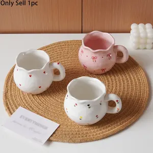Handmade Ceramic Coffee Cup, Small Capacity Hand-Painted Heart Butterfly Flower Design, Home Party Restaurant Gift Cup, Mug, Ceramic Mugs